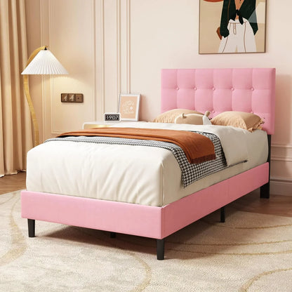 Dura Bed Frame with Button Tufted Headboard - Pink