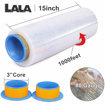 Clear Stretch Wrap Industrial Strength 15" x 1000 Ft - 80 Gauge Thick - Clear Plastic Cling, Stretch Film Rolls for Packaging Moving Packing Pallets (Copy)
