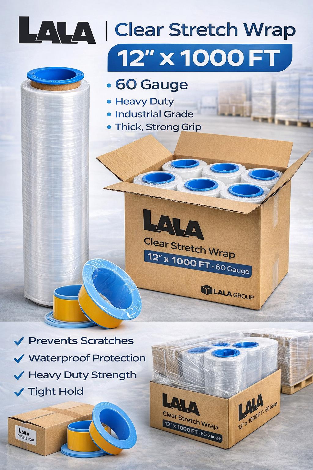 12"/15"   PACKING STRETCH FILM/WRAP DUTY SHRINK FILM (6 ROLLS/BOX)
