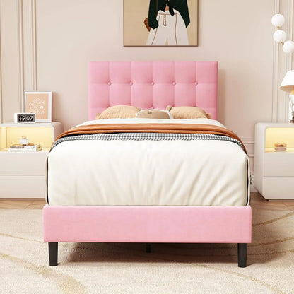 Dura Bed Frame with Button Tufted Headboard - Pink