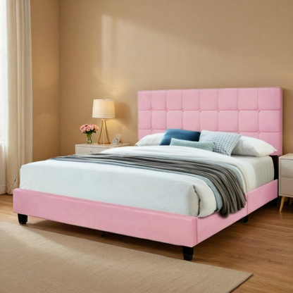 Dura Bed Frame with Button Tufted Headboard - Pink
